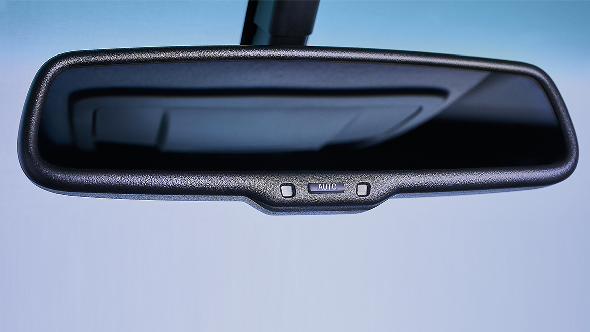 The electrochromic rear view mirror, auto-dimming to reduce glare during night-time driving